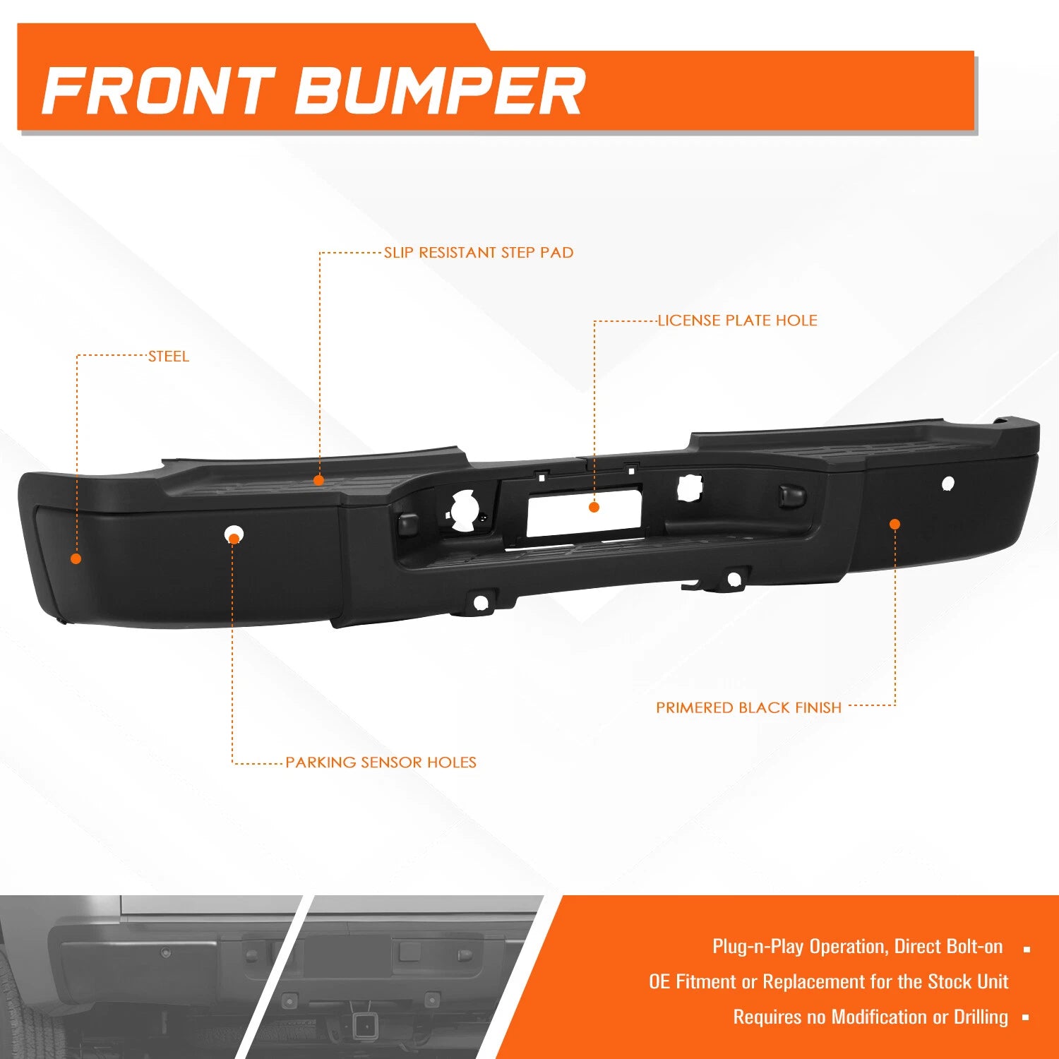 Rear Bumper for Silverado Sierra 2500/3500HD (2007–2010) w/Sensor Hole, License Lamps