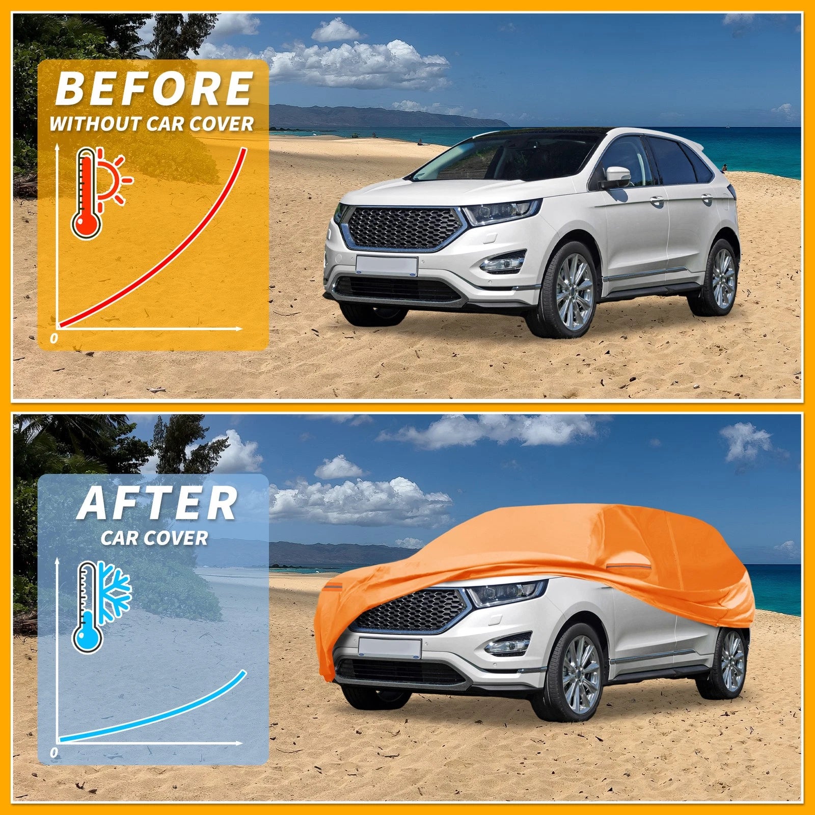 Waterproof Car Cover for Ford Edge (2015–2023) - Orange Cotton, Zipper