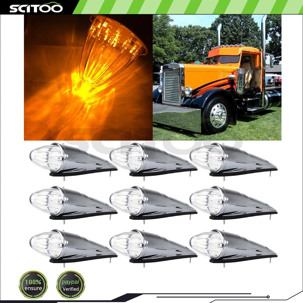 9PCS Clear LED Lens Side Marker Lights for Western Star Peterbilt Mack Kenworth