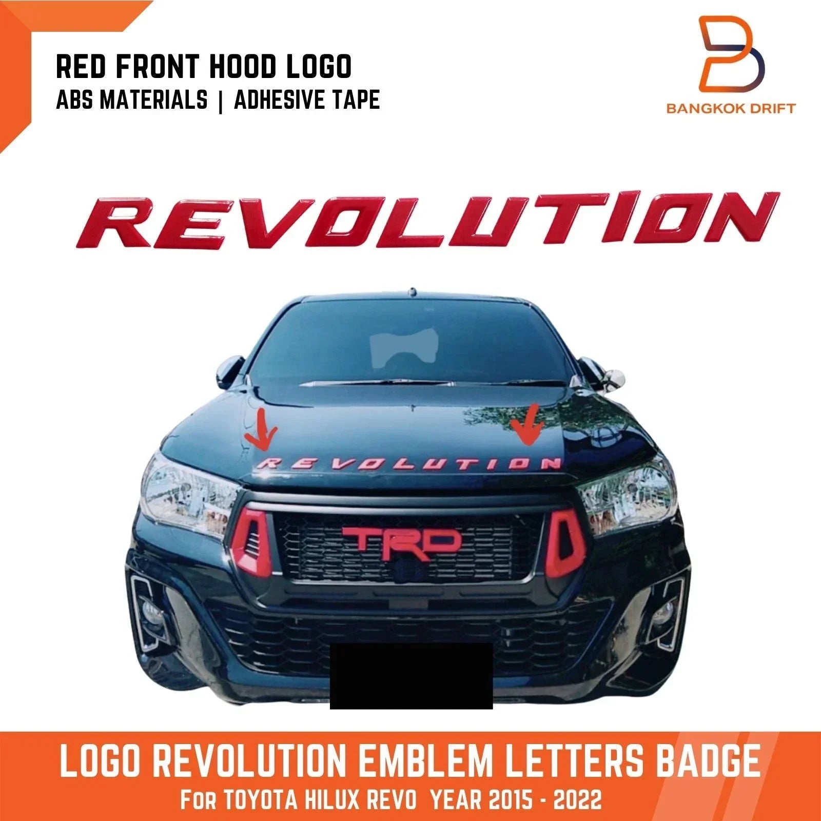 Revolution Red Hood ABS Logo Emblem Badge for Toyota Hilux Ute (2015-2023)