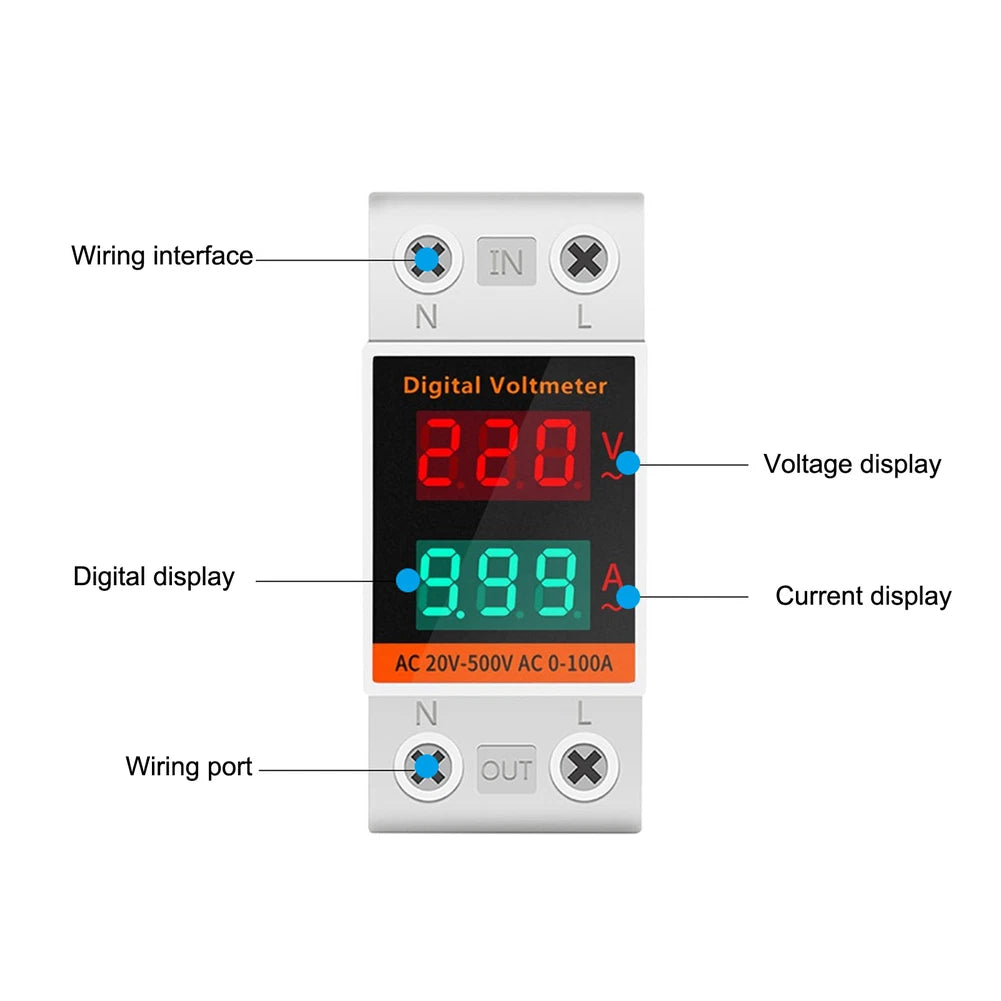 Digital AC Ammeter/Voltmeter C45-2042VA for DIN Rail (85x50x37mm)