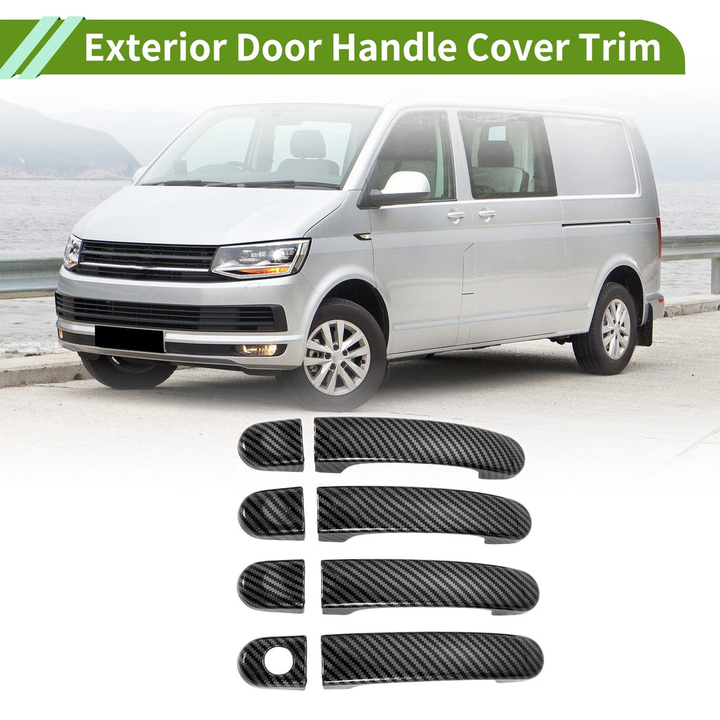 Exterior Door Handle Cover Trim for Volkswagen Transporter (Carbon Fiber, Black)