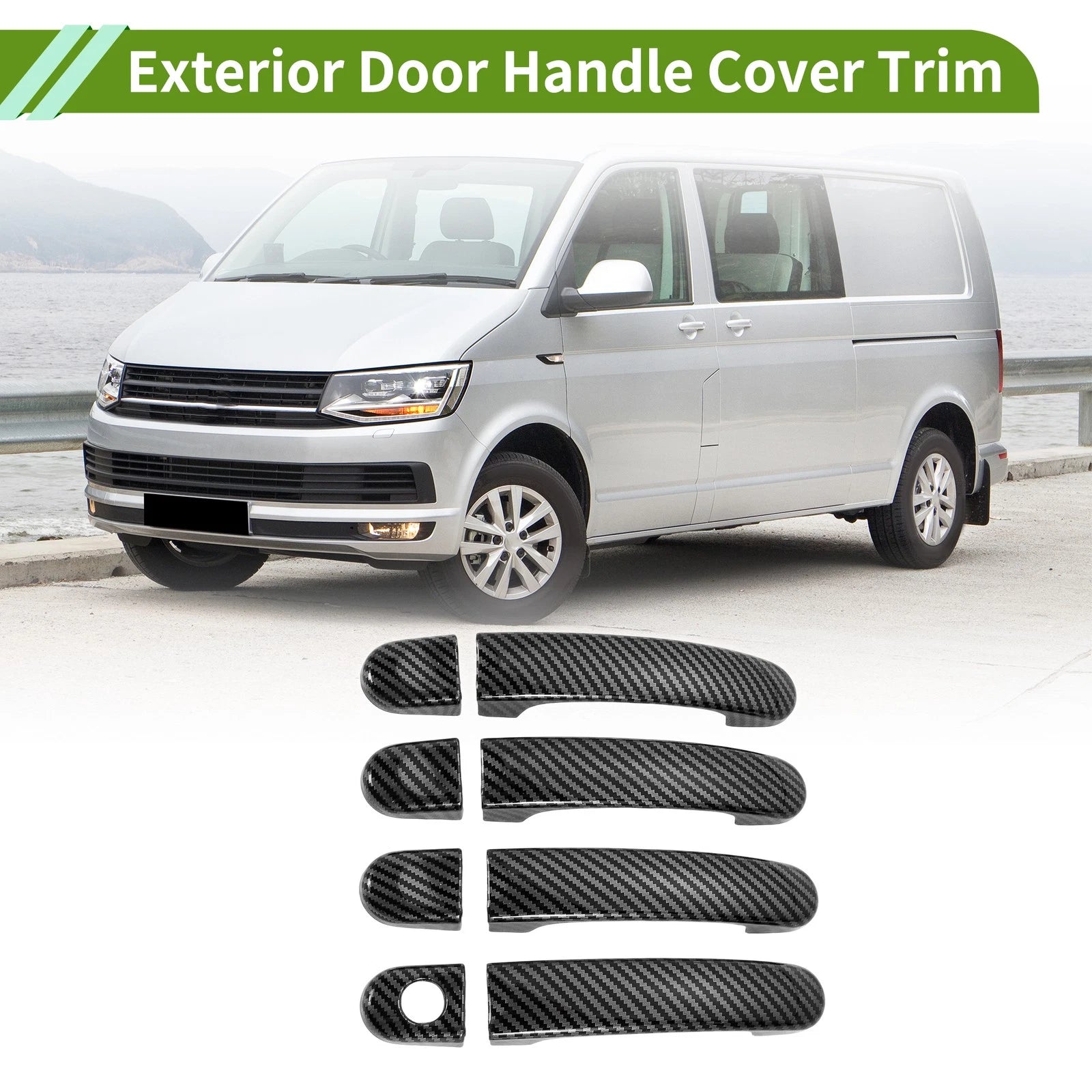 Exterior Door Handle Cover Trim for Volkswagen Transporter (Carbon Fiber, Black)