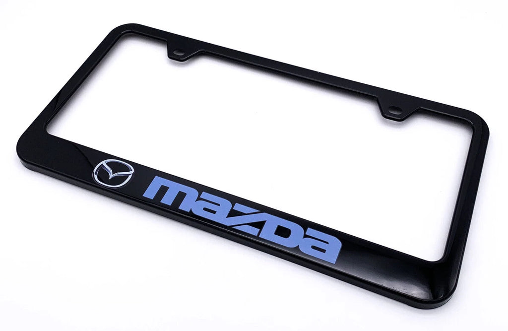 License Plate Frame Black Plastic with Blue Mazda Script for Mazda (2000–2024)