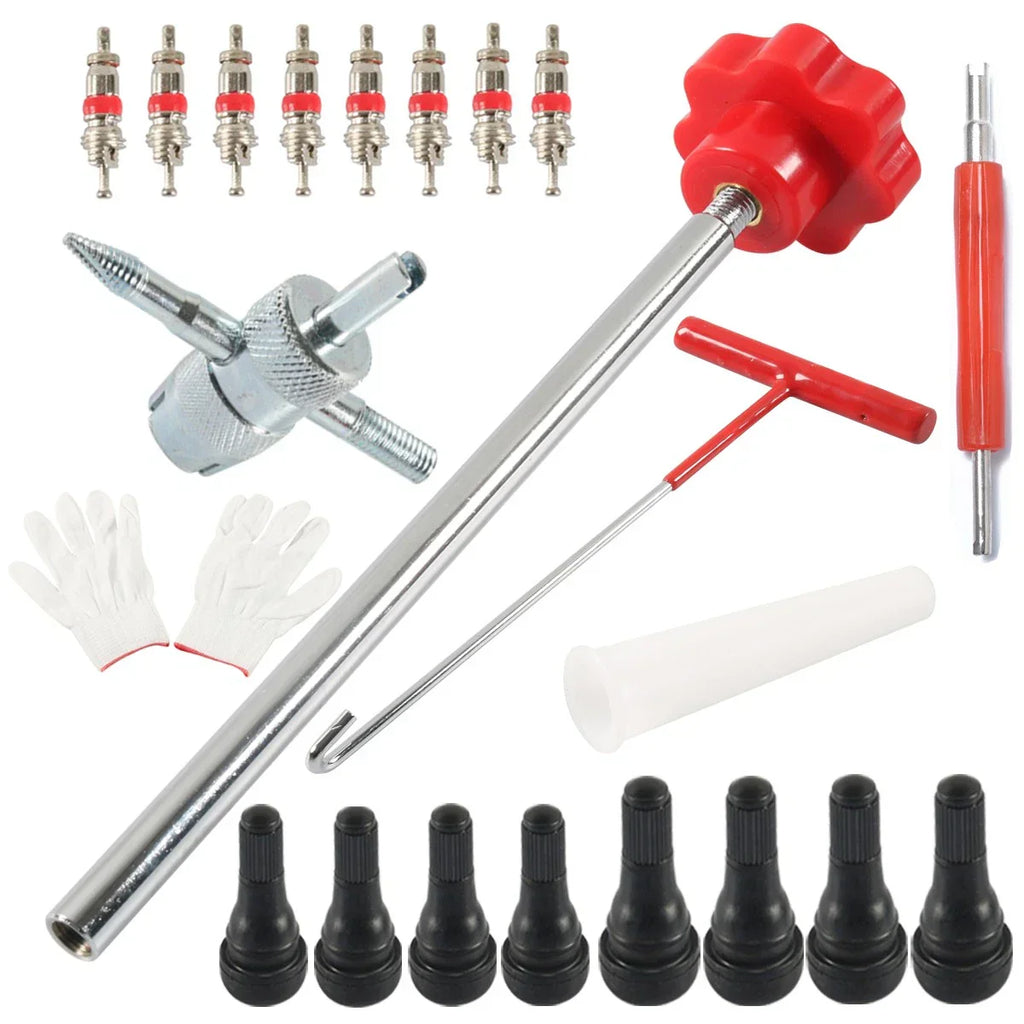 Tire Valve Core Tool Kit - Quick Change with Red Handle for Cars