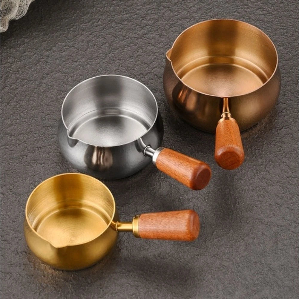 304 Stainless Steel Gravy Boat with Wood Handle for Kitchens (180ml)