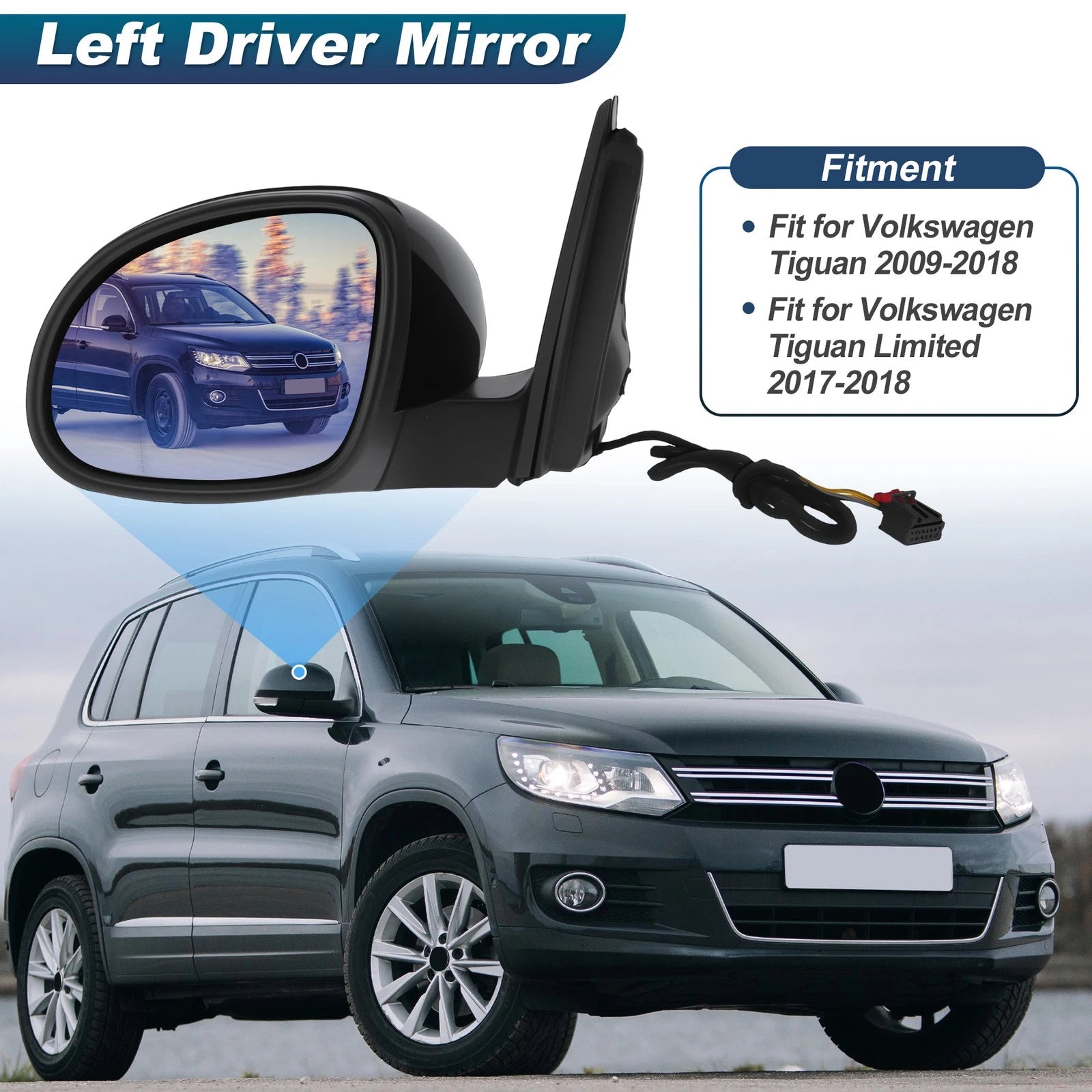 Left Side Mirror Assembly for Volkswagen Tiguan (2009–2018) w/ Turn Signal 1320131