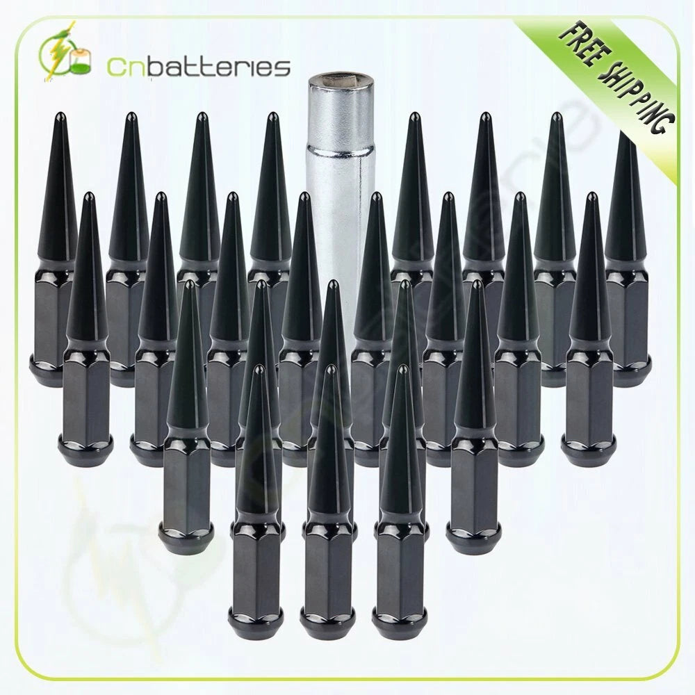 24 PC Spike Black Steel Lug Nuts 14x1.5 for Chevrolet Tahoe Silverado (2000–2023)