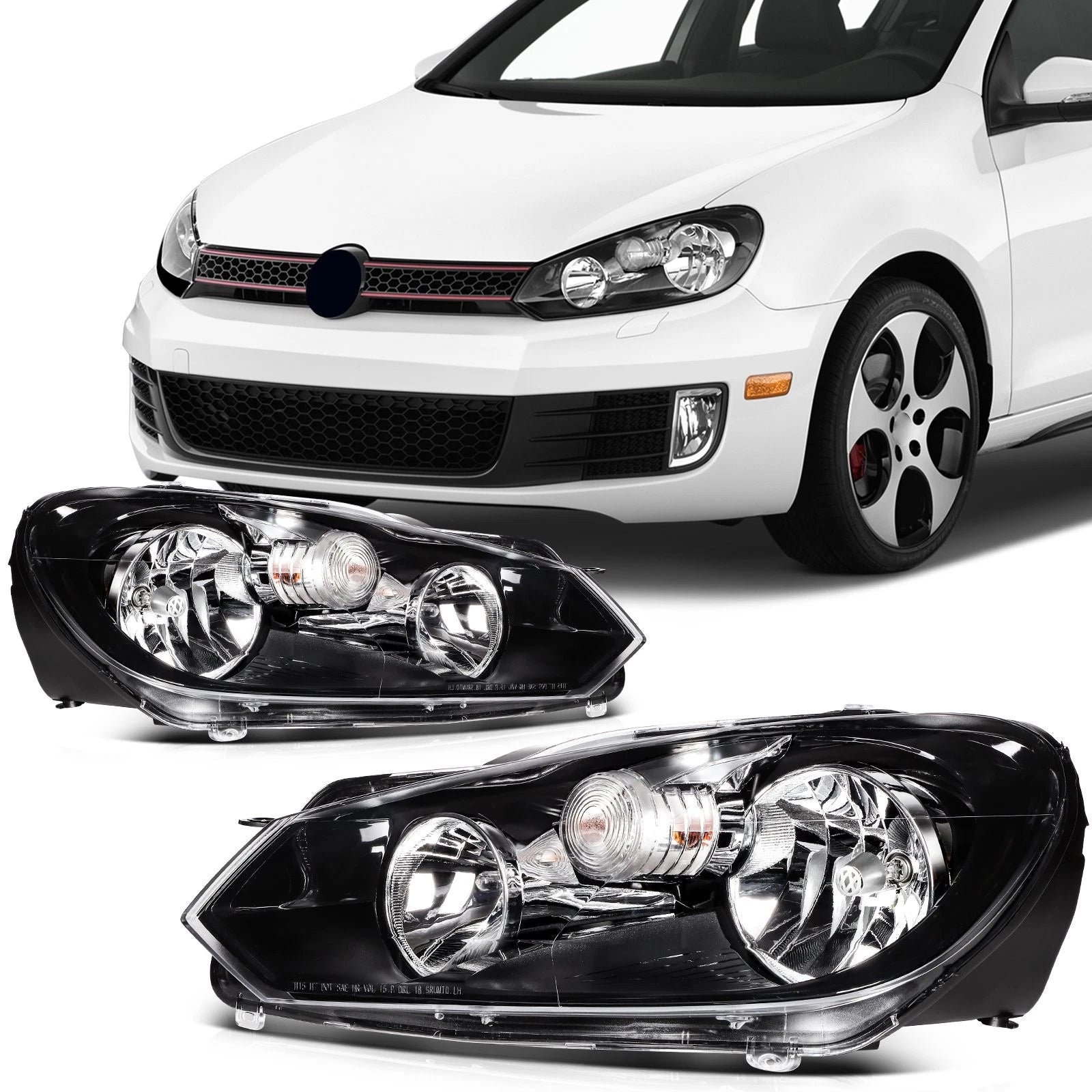 2X Headlight Assembly for Volkswagen Golf Jetta GTI (2010–2014) Black