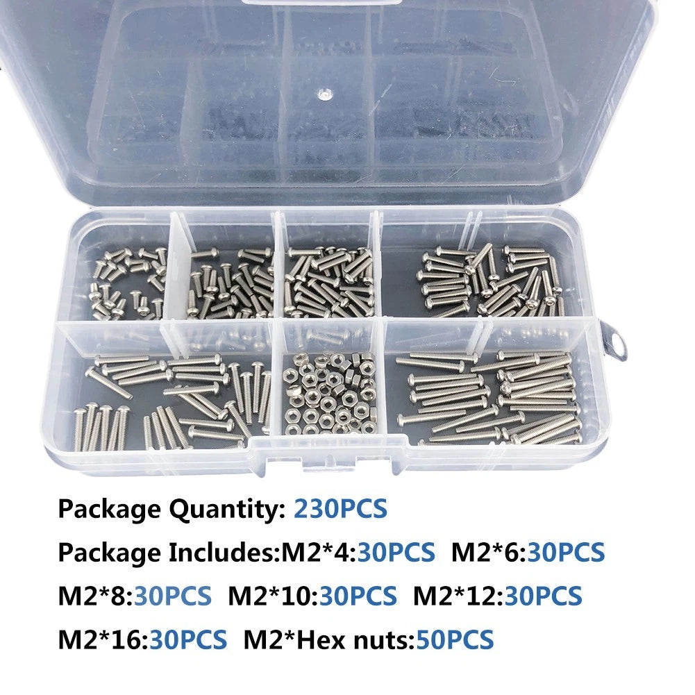 230pcs M2 Screw and Nut Assortment Kit