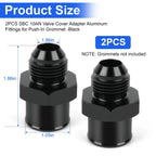 2X SBC 10AN Valve Cover Adapter Aluminum Fittings for Push-In Grommet Black