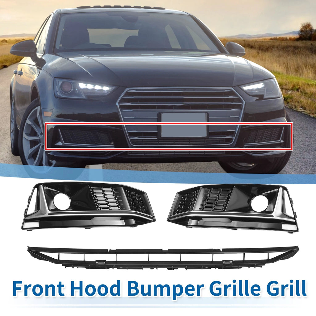 Front Lower Bumper Grille for Audi A4 B9 (2016–2018) Black, No Hole