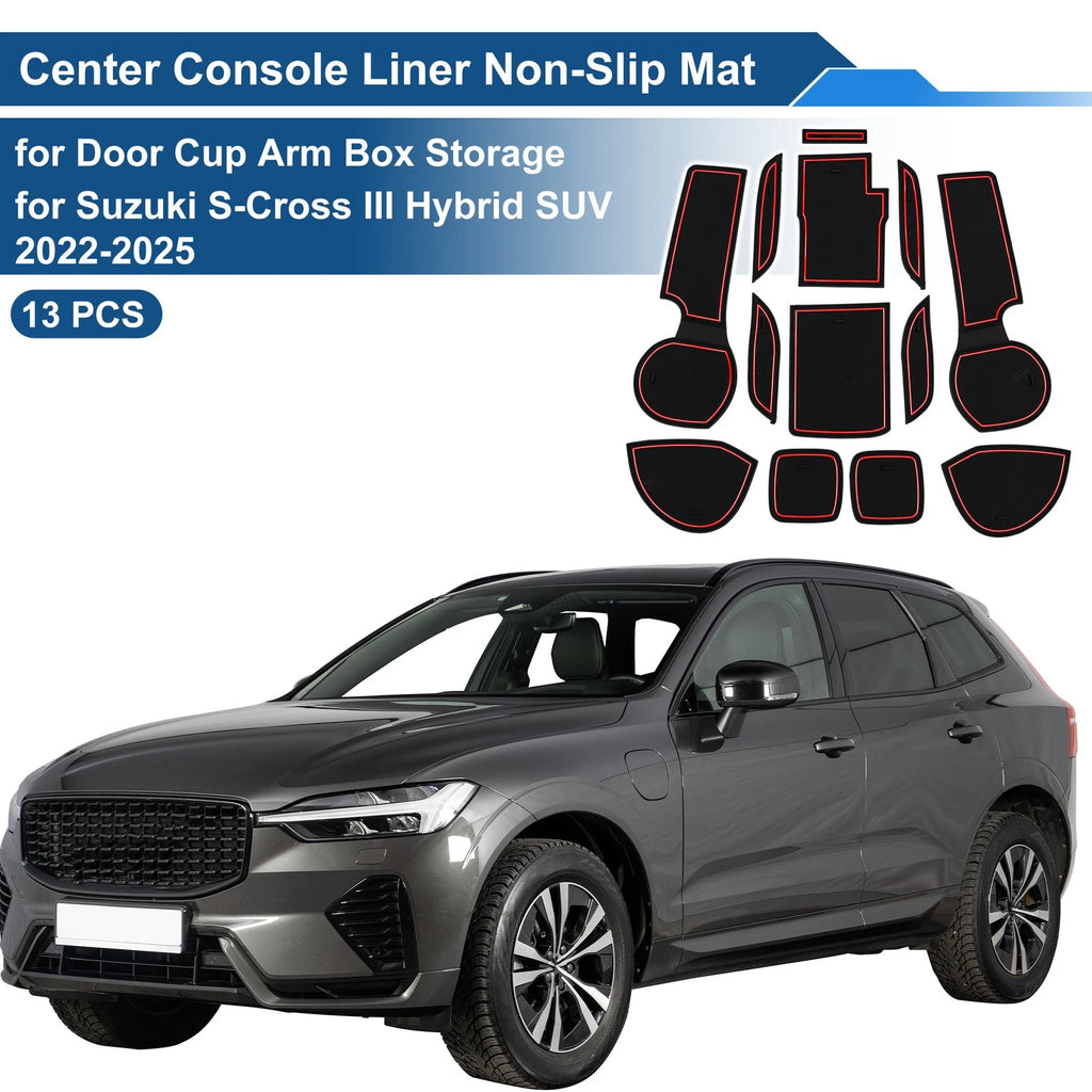 Set of 13 Non-Slip Mats for Suzuki S-Cross III Hybrid (2022–2025) PVC Red