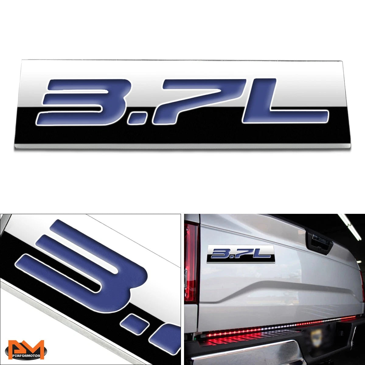 3D Polished Metal Blue Decal Emblem for Ford/Infiniti/Lincoln/Nissan (3.7L)