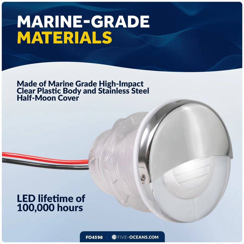 LED Boat Courtesy Lights Set of 2, 1-5/16" Round, White, Stainless Steel
