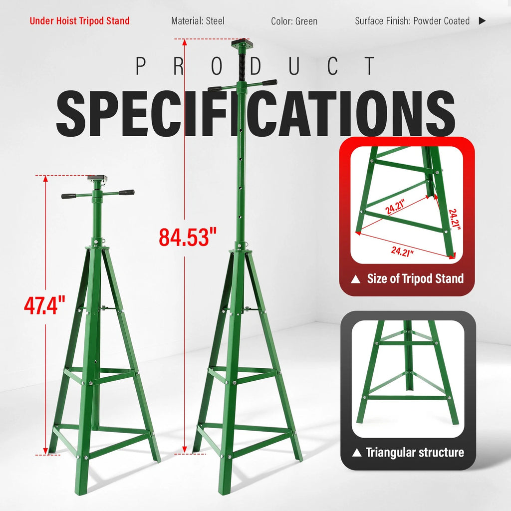 4000lb Tripod Jack Stand for Automotive Under Hoist (High Lift)