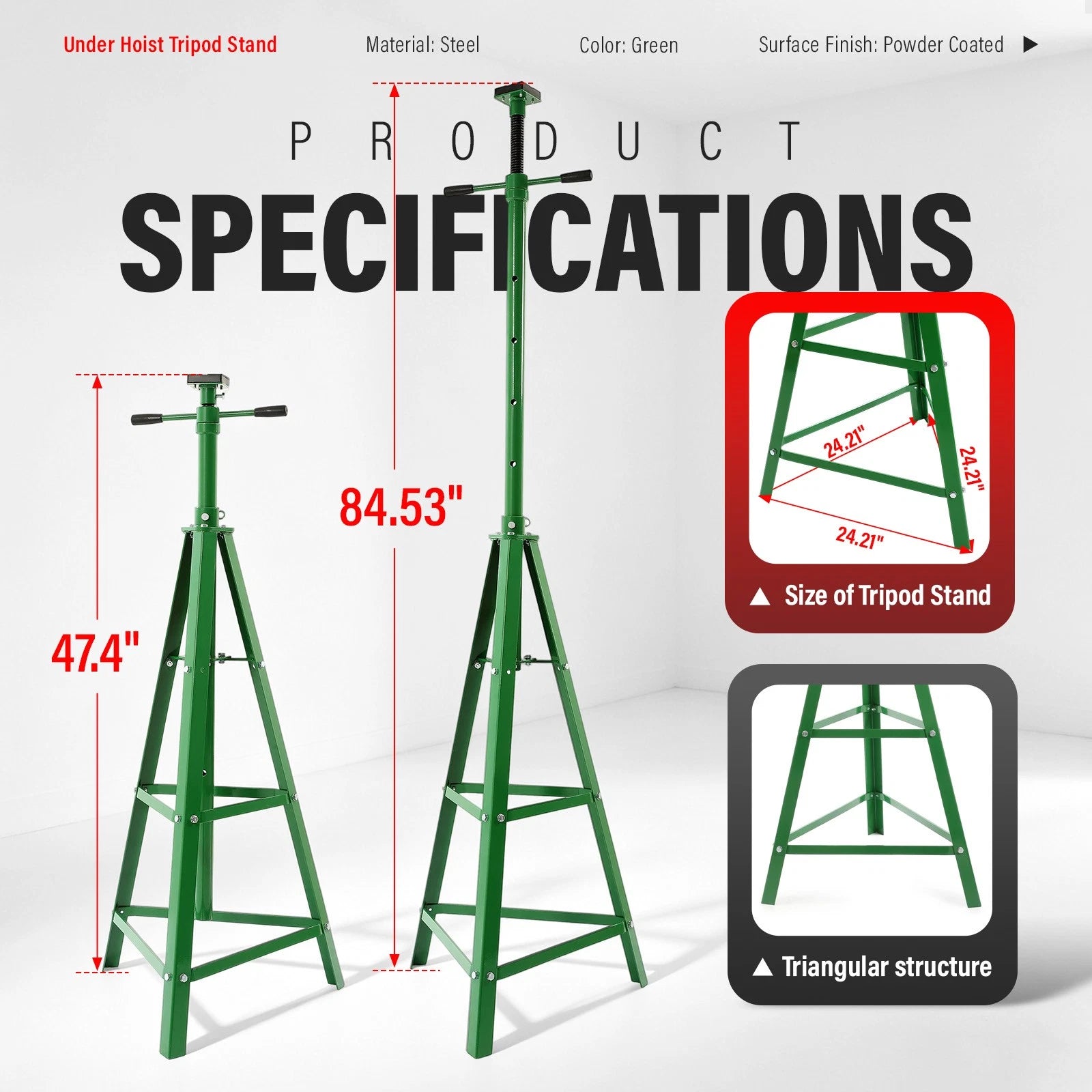 4000lb Tripod Jack Stand for Automotive Under Hoist (High Lift)