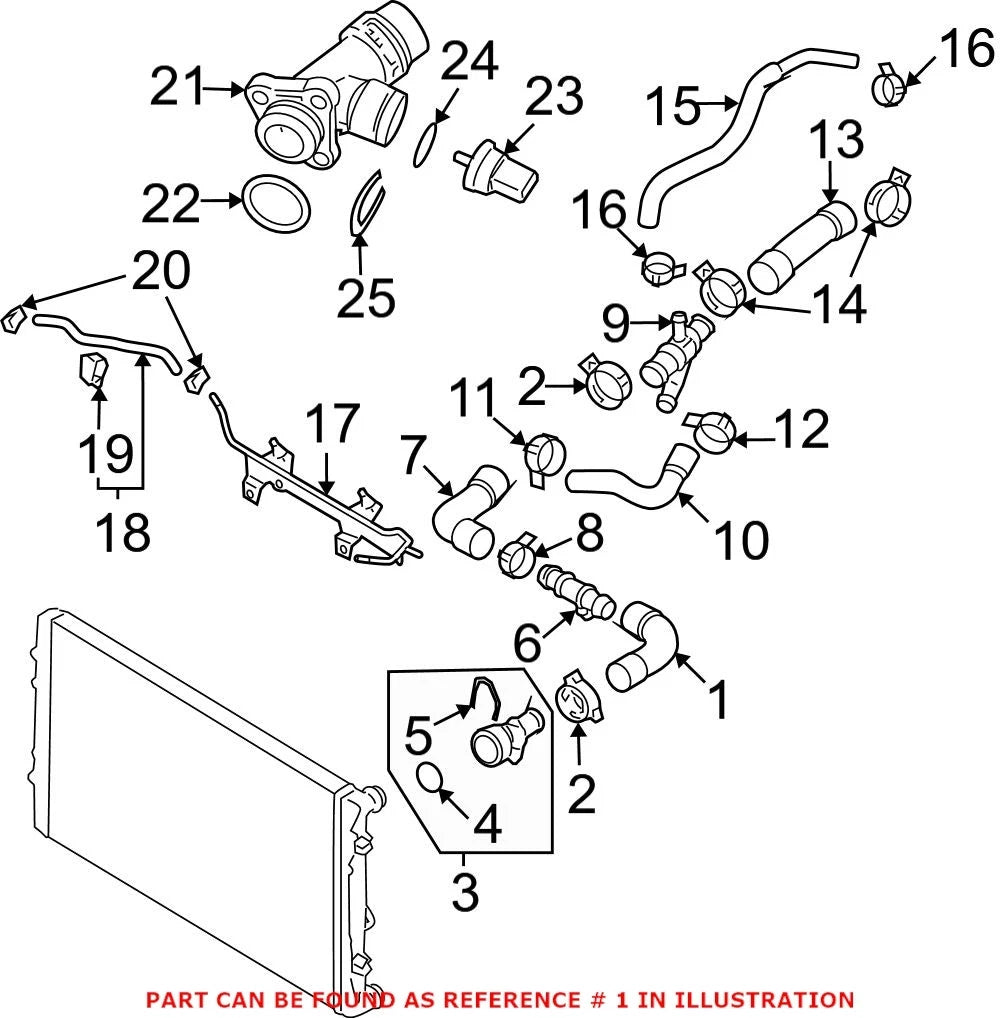 Genuine OEM Upper Radiator Coolant Hose 3C0121101D for Volkswagen Passat (2006)