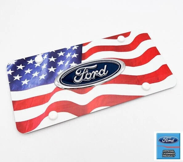 American Flag License Plate Cover Premium Color Wave for Ford Vehicles (All Years)