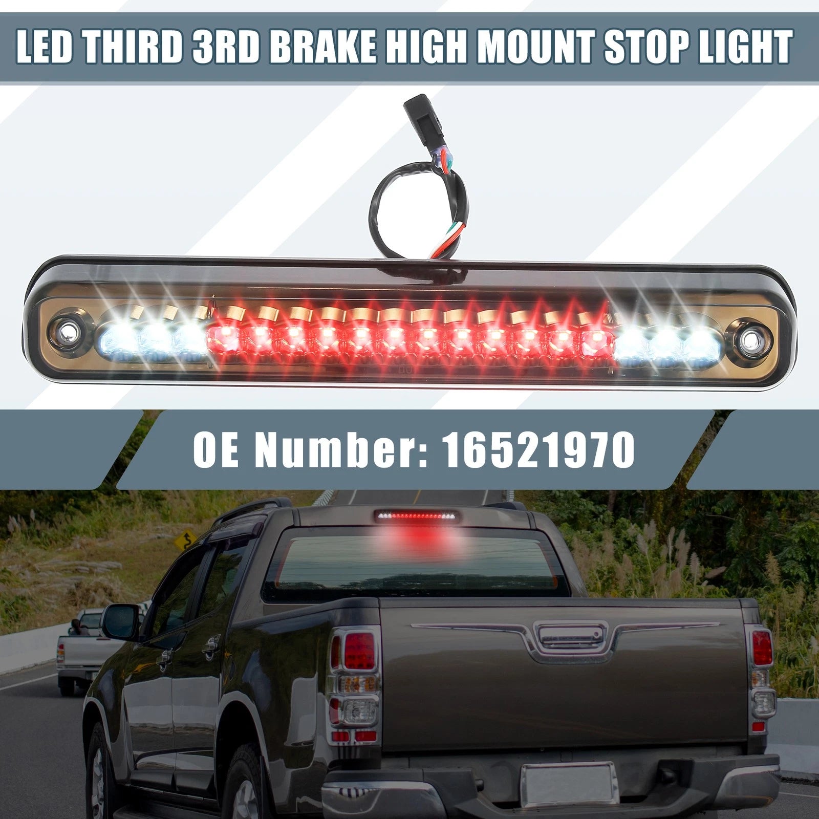 High Mount Stop Light 16521970 for Chevy (Chrome Tone Housing, Smoked Lens)