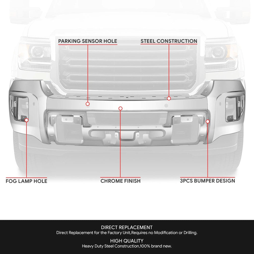 Chrome Front Bumper Face Bar for GMC Sierra 2500 3500 HD (2015–2019)