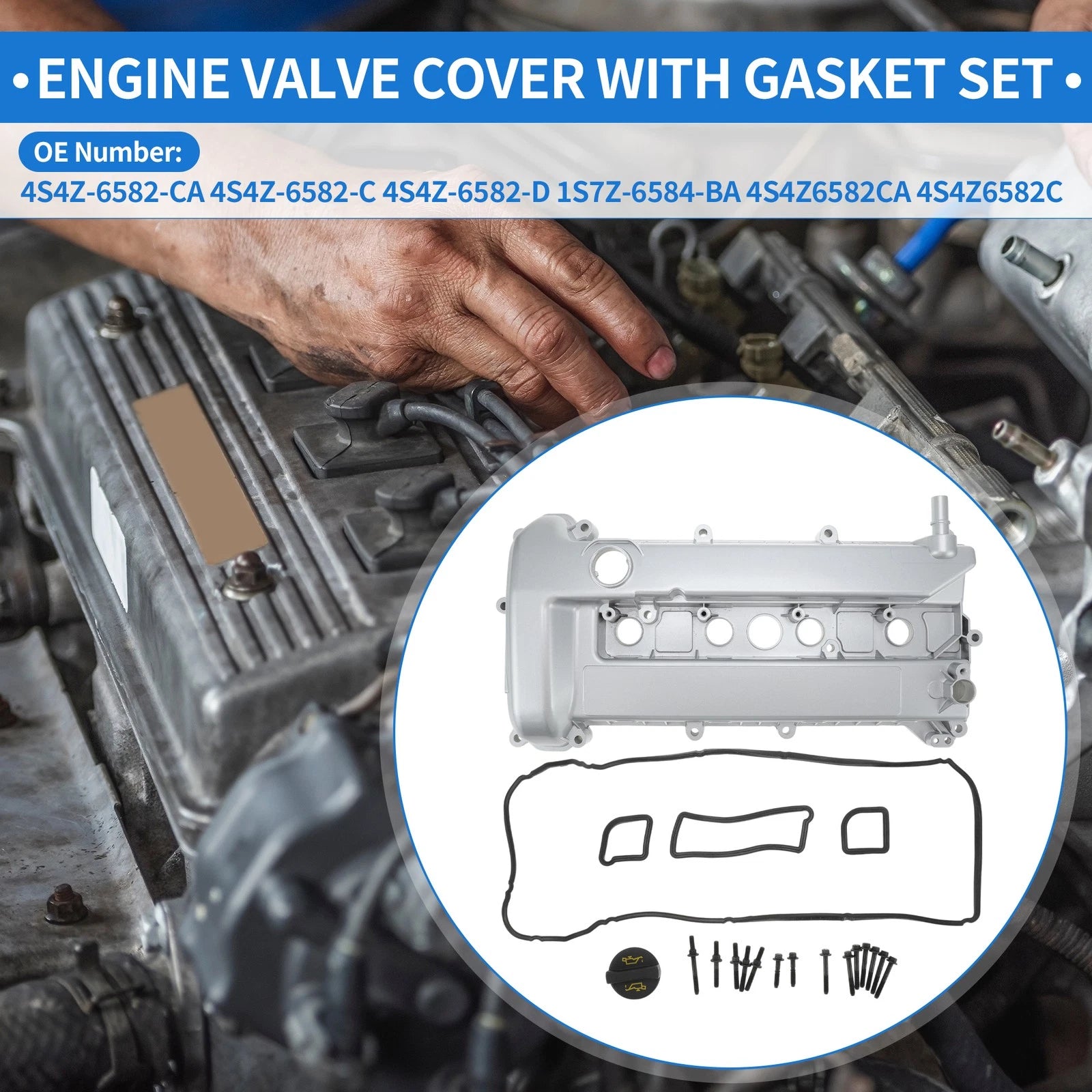 Engine Valve Cover for Ford Escape 2.3L (2005–2008) No. 4S4Z-6582-CA Silver