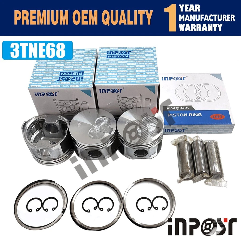 Set of 3 Pistons with Rings for Yanmar 3TNE68 (68mm)