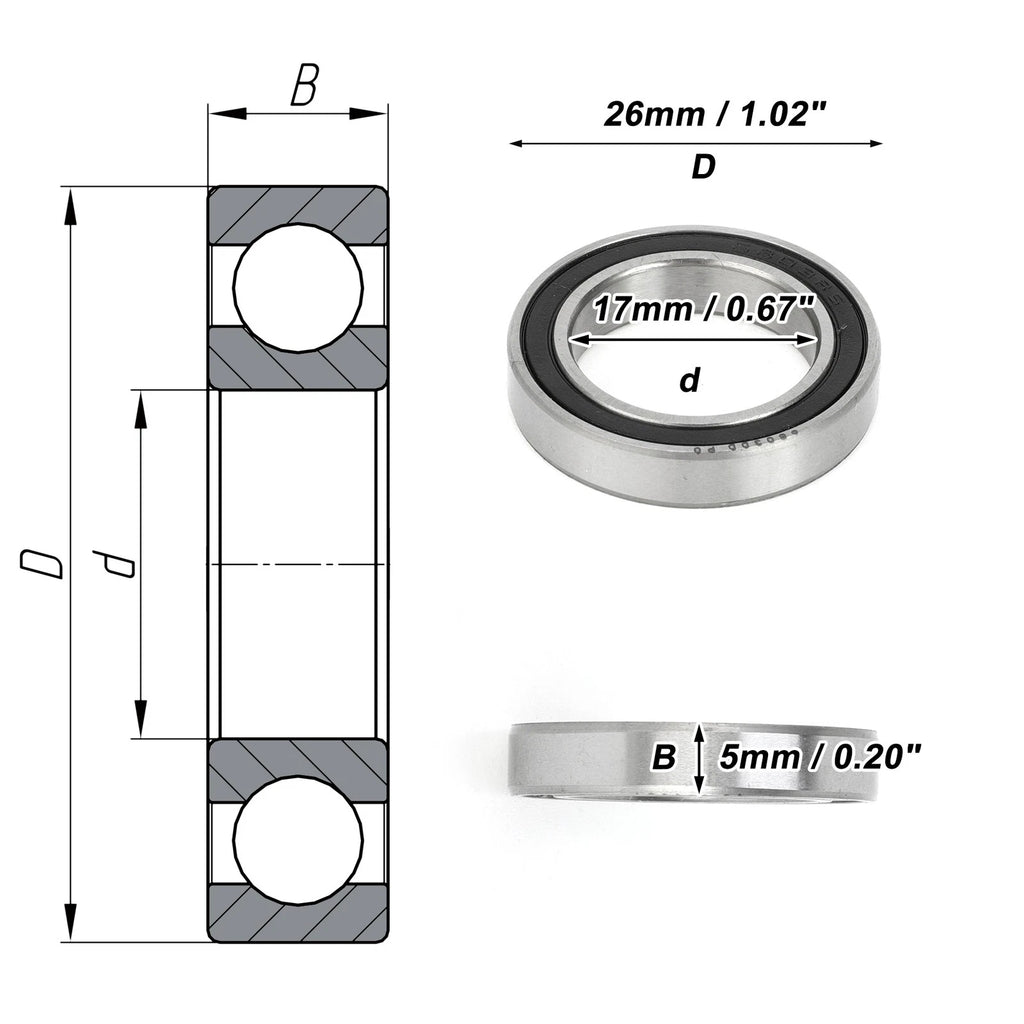 Deep Groove Ball Bearing 6803DD for Scooter Skateboard (17x26x5mm)
