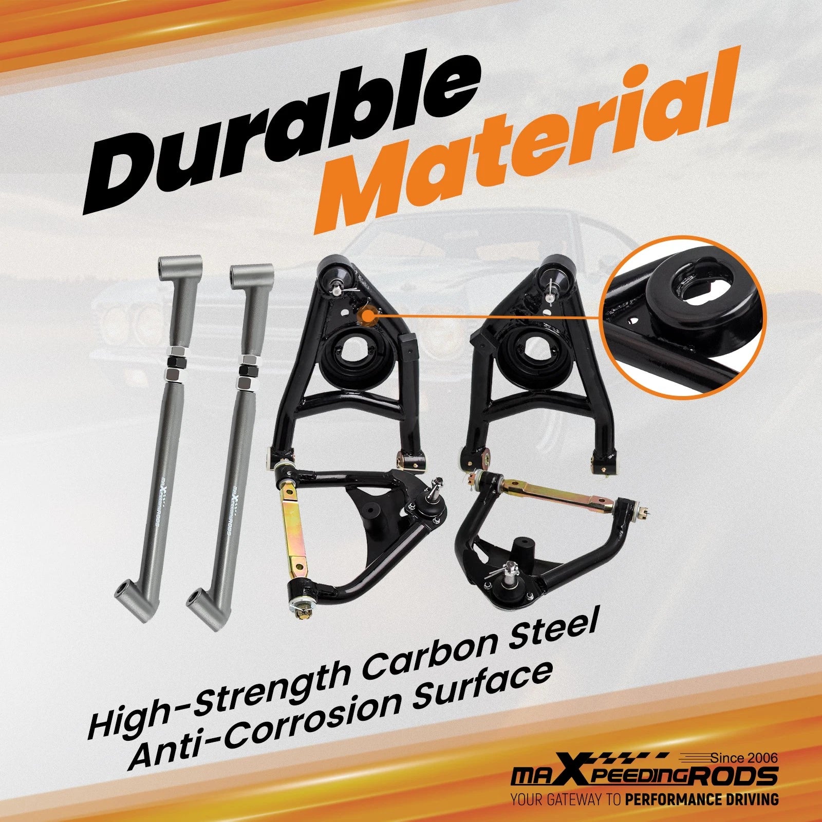 Tubular Control Arms + Rear Trailing Arm Brace Kit for Chevy Chevelle (1968–1972)