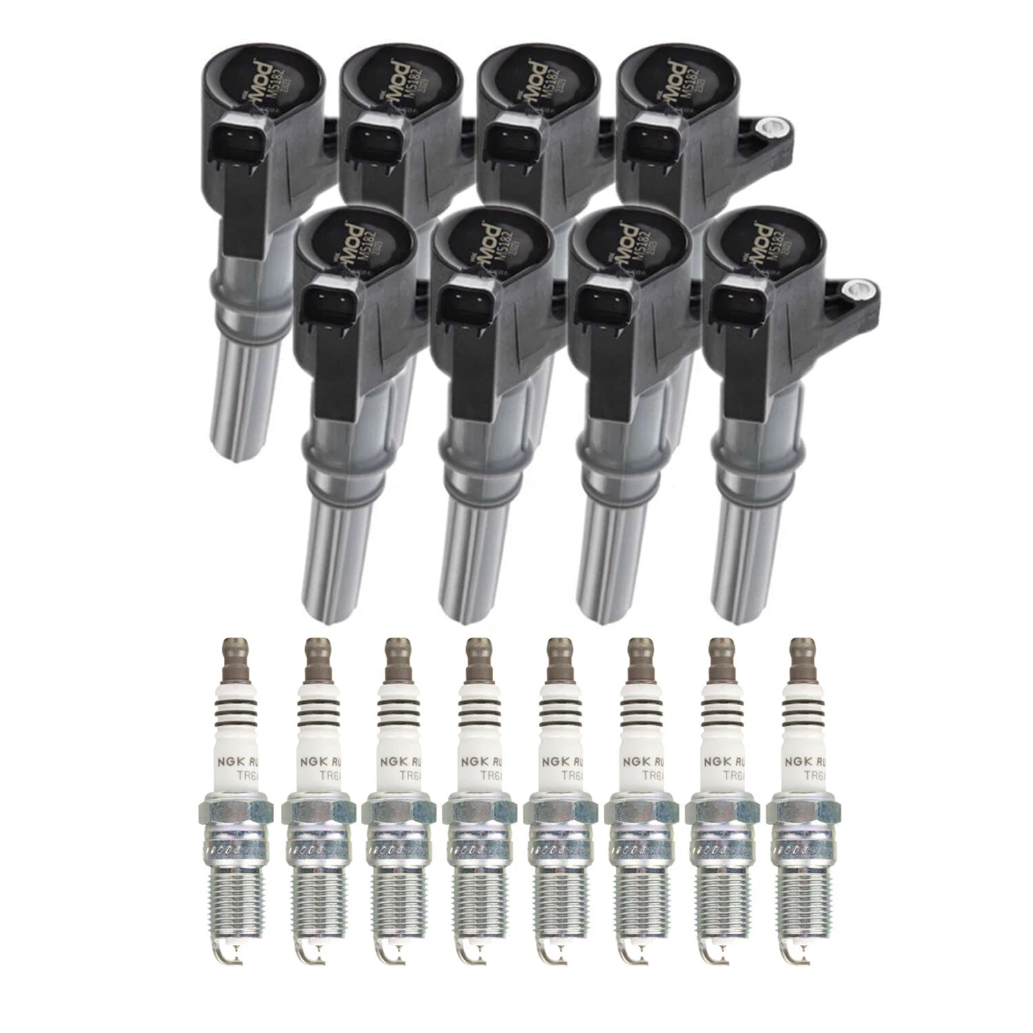 NGK 8 MOD Ignition Coils & Ruthenium HX Spark Plugs for Ford Lincoln 4.6 V8 (1997–2008)