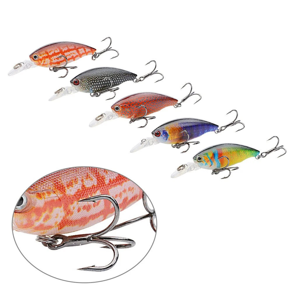 Set of 5 Floating Fishing Lures with Reinforcing Hook 10# 5.5g/6.5cm