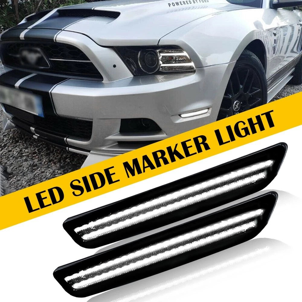 2X White Smoke LED Front Bumper Side Marker Lights for Ford Mustang (2010–2014)