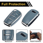 TPU Car Key Case for Audi A1 (2010–2023) - Slate Blue Silver Tone Edge