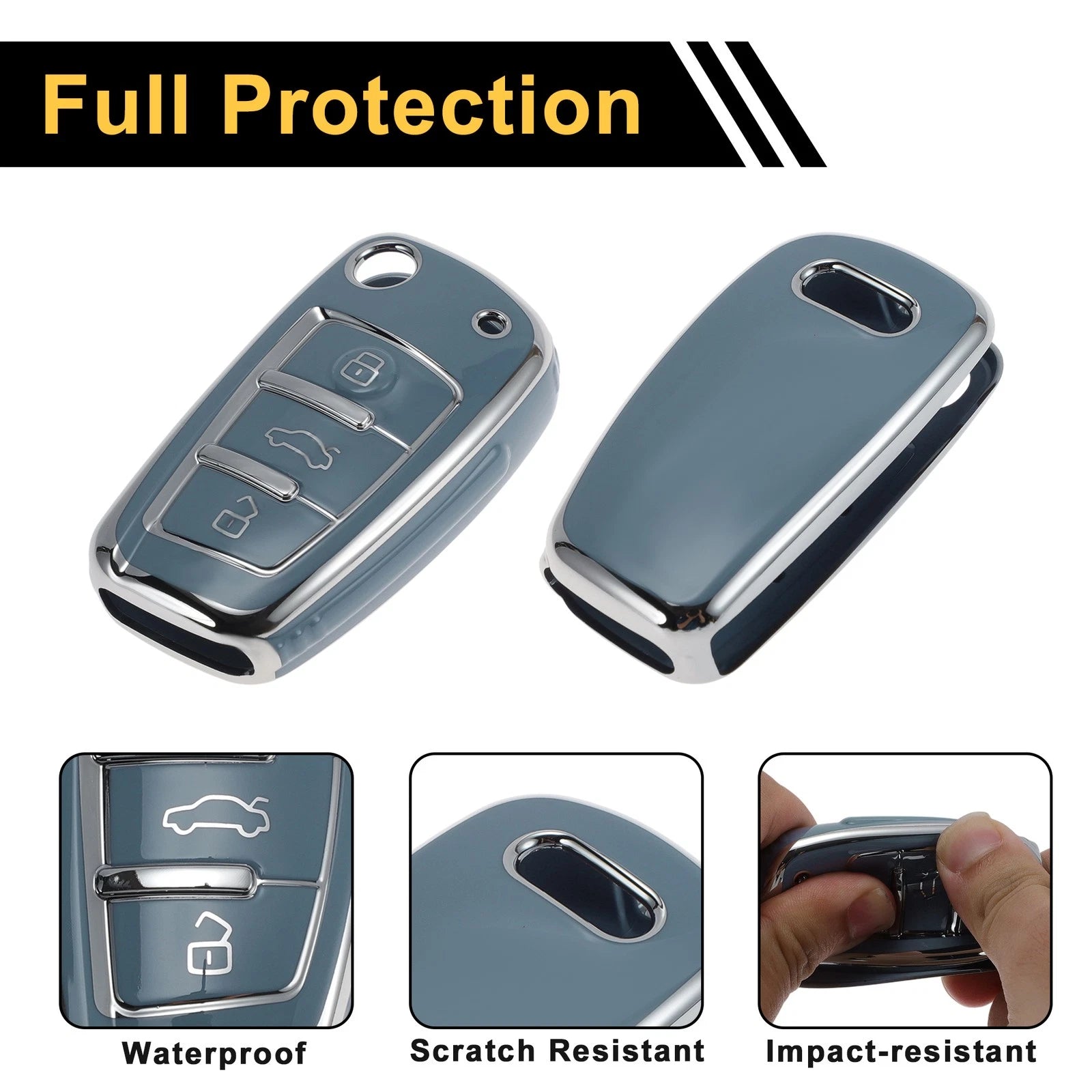 TPU Car Key Case for Audi A1 (2010–2023) - Slate Blue Silver Tone Edge