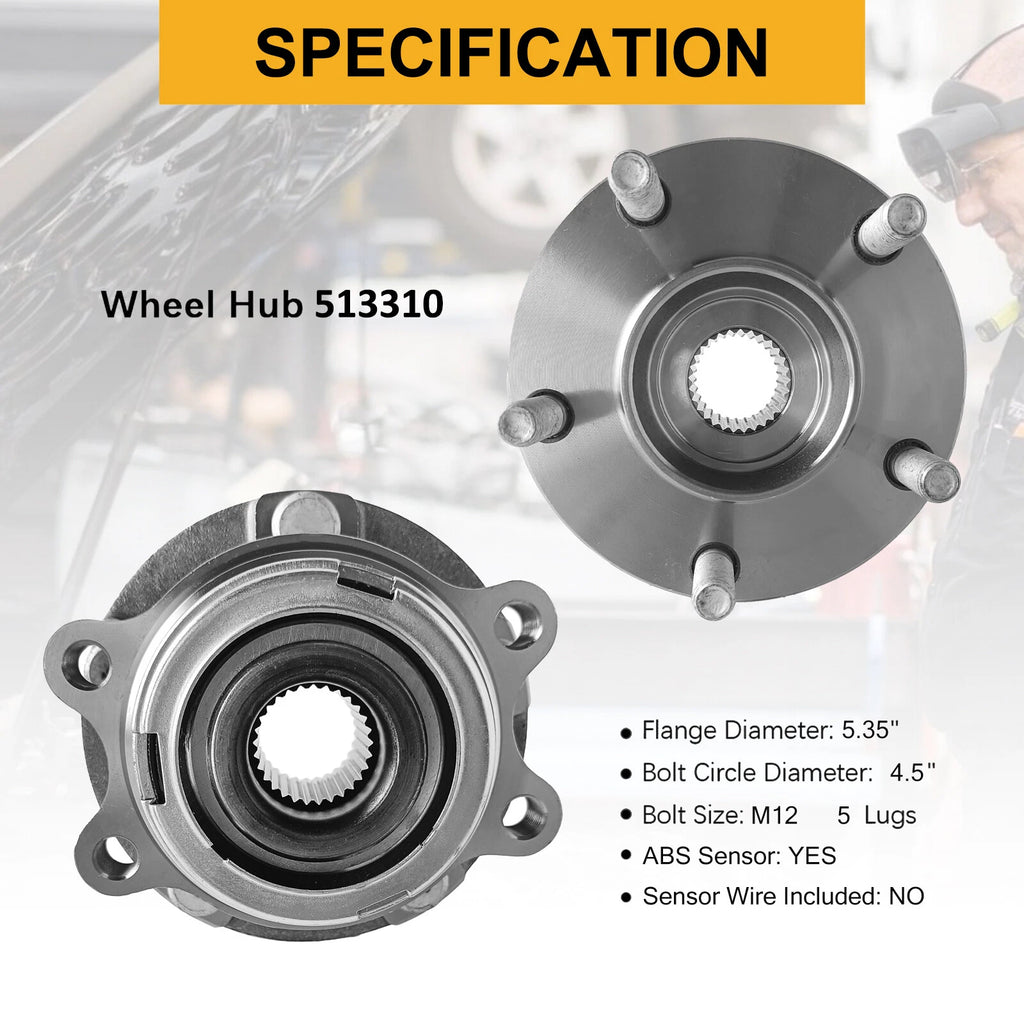 2 Front Wheel Bearing & Hubs for Nissan Murano Quest (2003–2007)