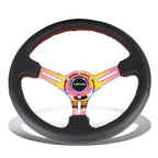 NRG 35cm Neo Chrome Leather Steering Wheel for Universal Fit (3" Deep)