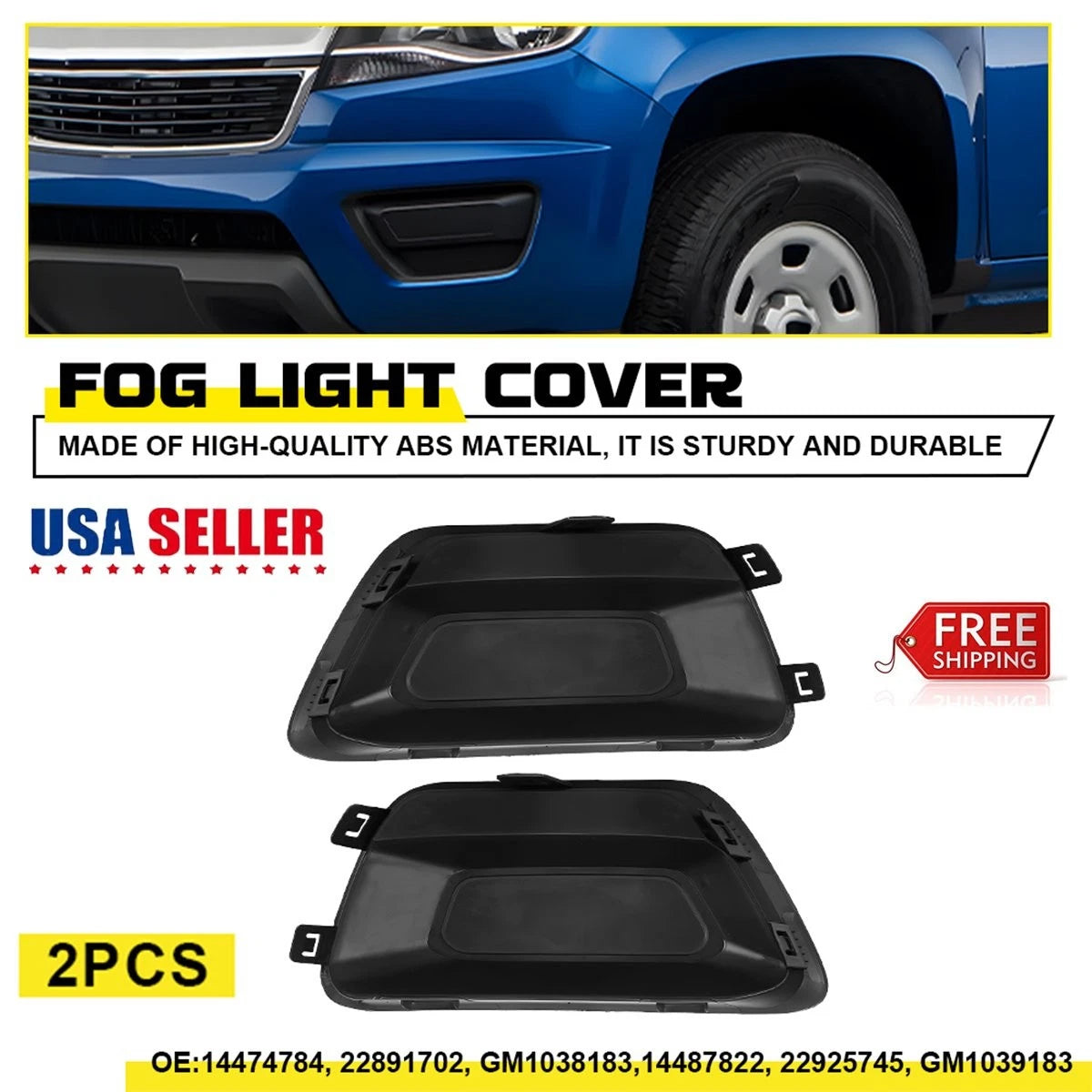 Set of 2 Black Bumper Fog Light Cover Bezel Frames for Chevrolet Colorado (2015–2020)