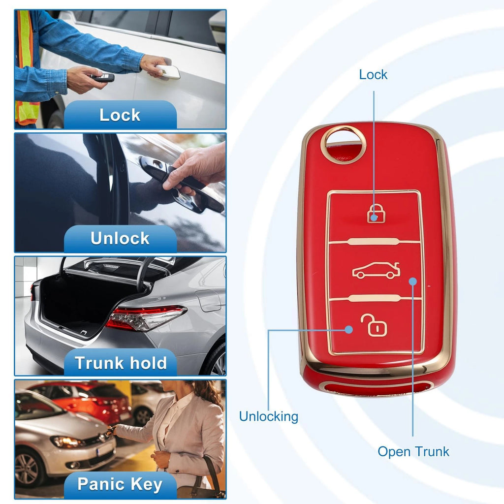 Silicone Key Fob Case Cover for Volkswagen Tiguan (2010–2017) Red
