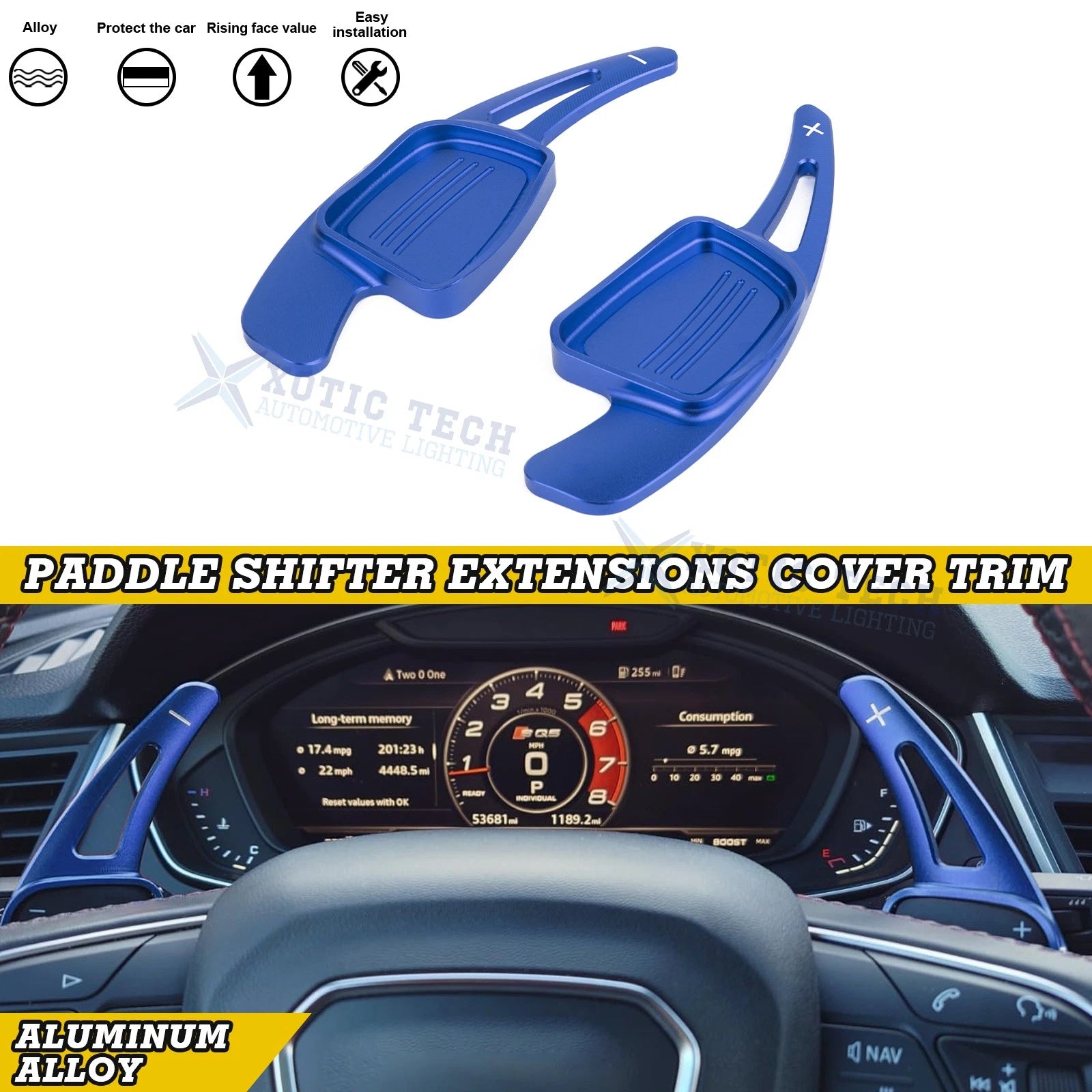 Blue Aluminum Paddle Shifter Extension Kit for Audi A3-A5 (2015–2018)