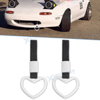 2x White Tsurikawa Handle Ring Heart Shaped Warning Decoration for Car (—)