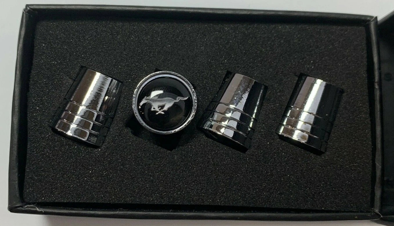 Valve Stem Caps with Ford Mustang Emblem Premium Chrome Tapered for Mustang (2015–2024)