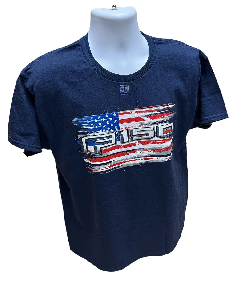 American Flag T-Shirt Navy Blue Distressed Design for Ford F-150 (2004–2020)