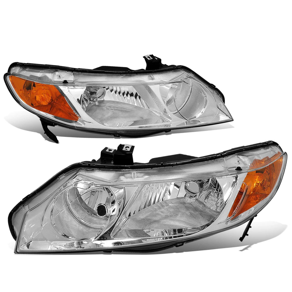 2X Headlight Head Lamp for Honda Civic Sedan (2006–2011) Chrome Housing Amber Side