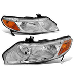 2X Headlight Head Lamp for Honda Civic Sedan (2006–2011) Chrome Housing Amber Side