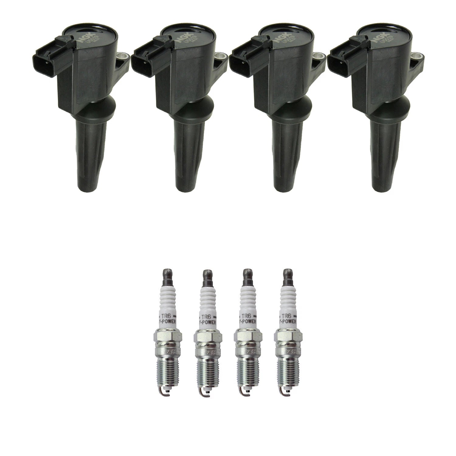 Set of 4 NGK Ignition Coils & Nickel Spark Plugs for Mazda 3, Ford Focus