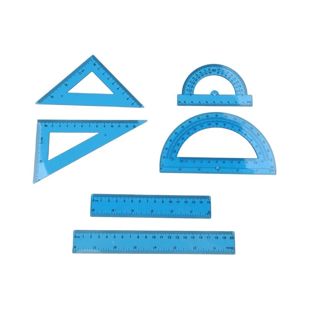 6PCS Clear Math Set Plastic Rulers Protractors Triangles Measuring Tools