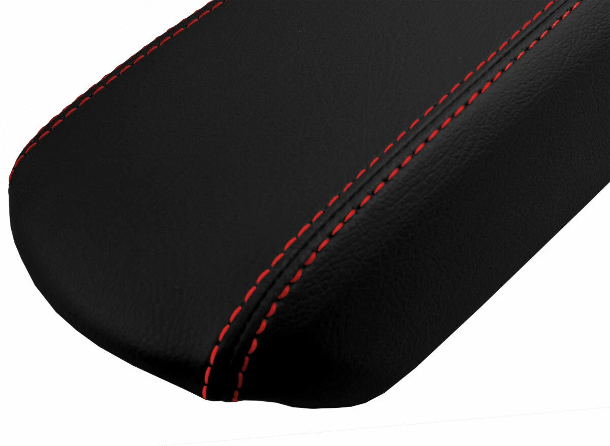 Console Lid Pull Over Cover for Ford Focus (2008–2011) Black Red Stitch