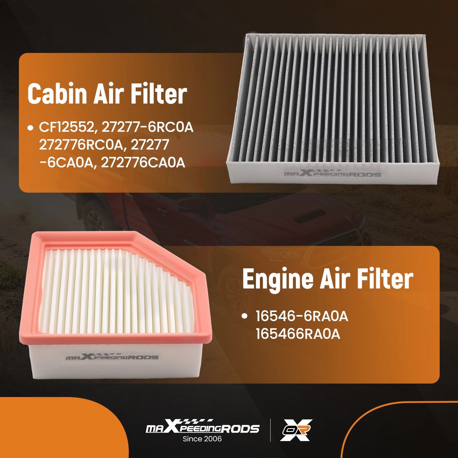 2X Engine & Cabin Air Filter for Nissan Rogue (2021–2023) 16546-6RA0A