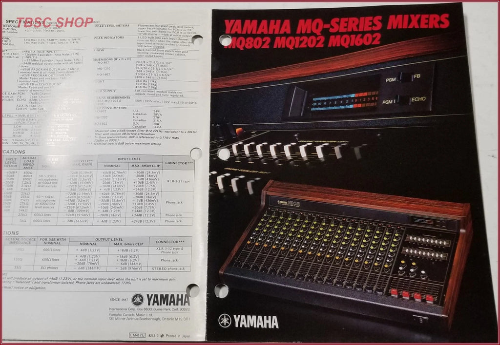 Mixing Console Sales Brochure for Yamaha MQ Series (MQ802, MQ1202, MQ1602)