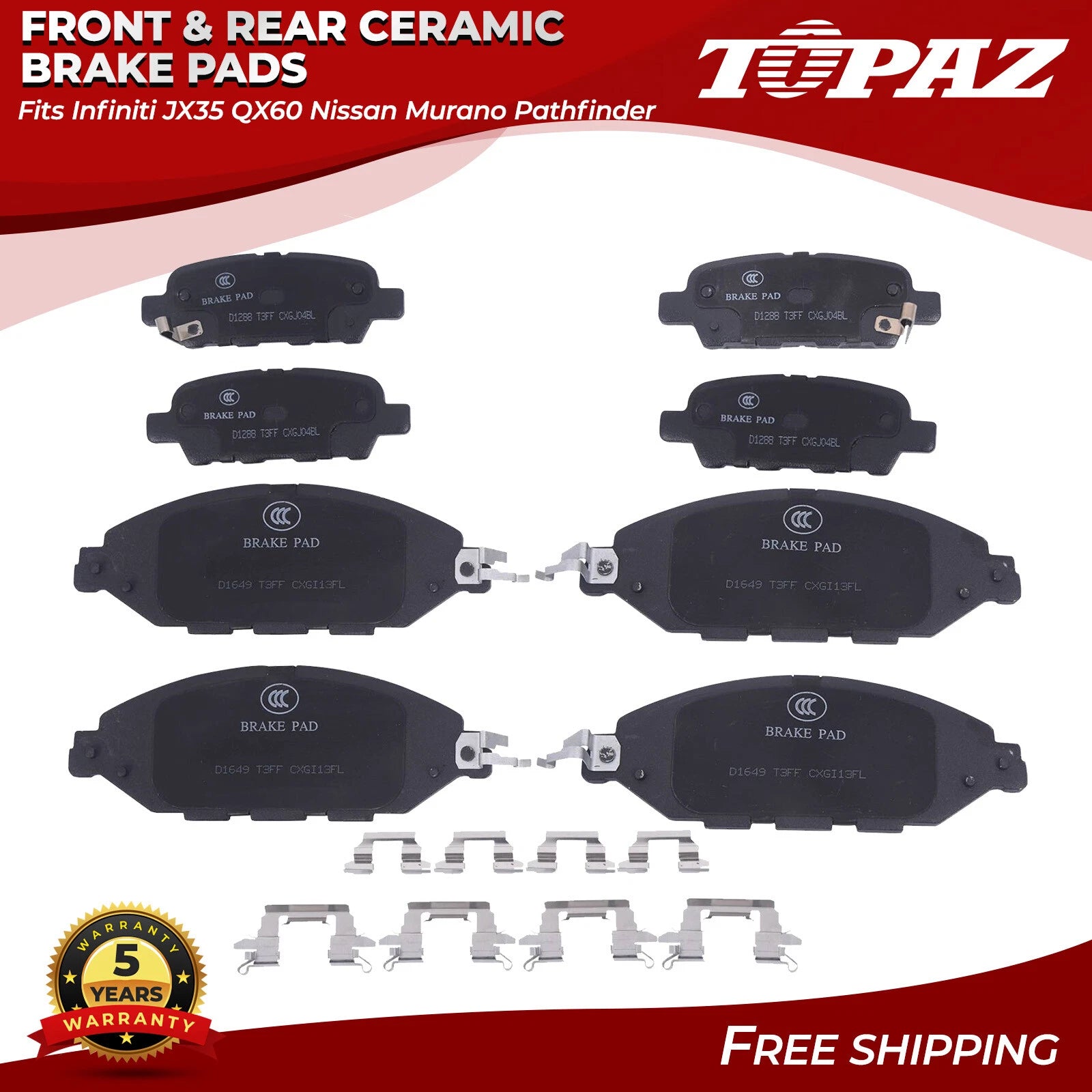 Set of 4 Ceramic Brake Pads for Infiniti JX35 QX60 Nissan Murano Pathfinder (2013–2019)